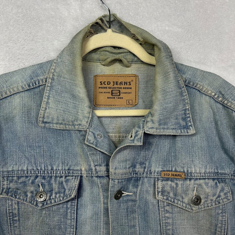 Vintage SCD Jeans Trucker Jacket Men's Blue‎ Denim Button Front Classic - Large - Picture 6 of 14